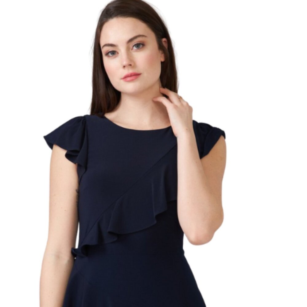 Joseph Ribkoff Navy Asymmetrical Ruffle Tiered Cocktail Dress Size 4 - Picture 8 of 11